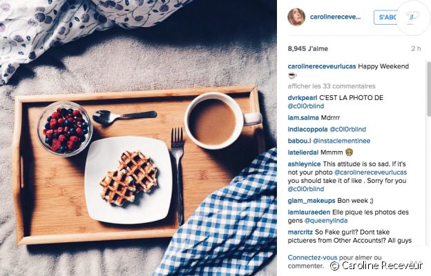 Caroline Receveur, prise en flagrant délit d'emprunt de photo Instagram le 12 décembre 2015.