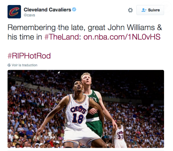 Cleveland annonce la mort de leur ancien joueur John "Hot Rod" Williams - décembre 2015