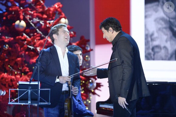 Renaud Capuçon et Patrick Bruel - Enregistrement de l'émission "Vivement Dimanche" à Paris le 16 Décembre 2015 et qui sera diffusée le 20 Décembre 2015.