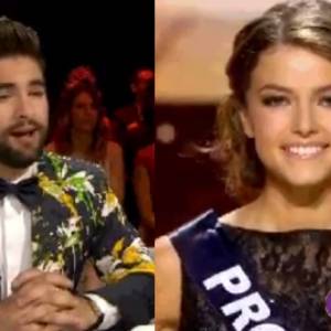 Kendji Girac totalement sous le charme de la jolie Miss Provence, Julia Courtès, lors de l'élection Miss France 2016, le samedi 19 décembre 2015 sur TF1