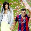 Xavi Hernandez et sa femme Nuria fêtent le titre du Barça le 23 mai 2015 au Camp Nou. 