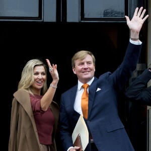 La reine Maxima et le roi Willem-Alexander des Pays-Bas au palais royal d'Amsterdam le 7 janvier 2016 pour la réception de la Commission européenne à l'occasion du début de la présidence néerlandaise de l'Union européenne.