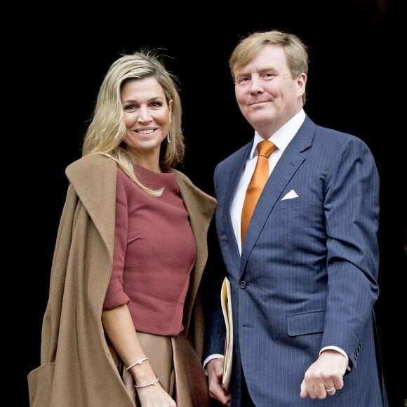 La reine Maxima et le roi Willem-Alexander des Pays-Bas au palais royal d'Amsterdam le 7 janvier 2016 pour la réception de la Commission européenne à l'occasion du début de la présidence néerlandaise de l'Union européenne.