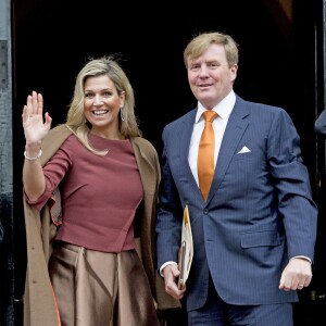 La reine Maxima et le roi Willem-Alexander des Pays-Bas au palais royal d'Amsterdam le 7 janvier 2016 pour la réception de la Commission européenne à l'occasion du début de la présidence néerlandaise de l'Union européenne.