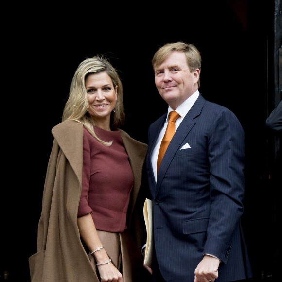 La reine Maxima et le roi Willem-Alexander des Pays-Bas au palais royal d'Amsterdam le 7 janvier 2016 pour la réception de la Commission européenne à l'occasion du début de la présidence néerlandaise de l'Union européenne.