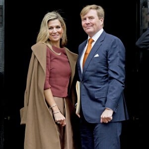 La reine Maxima et le roi Willem-Alexander des Pays-Bas au palais royal d'Amsterdam le 7 janvier 2016 pour la réception de la Commission européenne à l'occasion du début de la présidence néerlandaise de l'Union européenne.