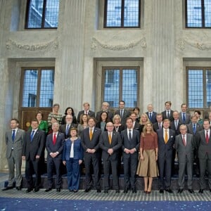 La reine Maxima et le roi Willem-Alexander des Pays-Bas au palais royal d'Amsterdam le 7 janvier 2016 pour la réception de la Commission européenne à l'occasion du début de la présidence néerlandaise de l'Union européenne.