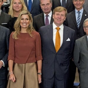 La reine Maxima et le roi Willem-Alexander des Pays-Bas au palais royal d'Amsterdam le 7 janvier 2016 pour la réception de la Commission européenne à l'occasion du début de la présidence néerlandaise de l'Union européenne.