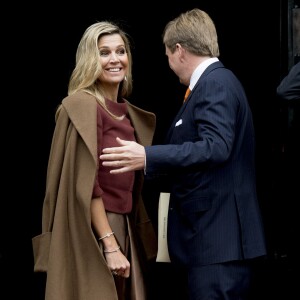 La reine Maxima et le roi Willem-Alexander des Pays-Bas au palais royal d'Amsterdam le 7 janvier 2016 pour la réception de la Commission européenne à l'occasion du début de la présidence néerlandaise de l'Union européenne.