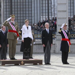 La reine Letizia d'Espagne participait le 6 janvier 2016 à la Pâque militaire, au palais du Pardo à Madrid.