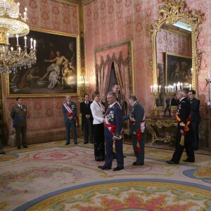 La reine Letizia d'Espagne participait le 6 janvier 2016 à la Pâque militaire, au palais du Pardo à Madrid.