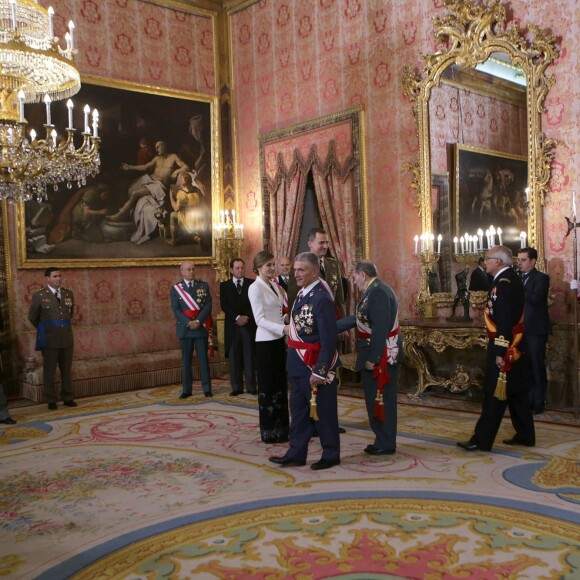 La reine Letizia d'Espagne participait le 6 janvier 2016 à la Pâque militaire, au palais du Pardo à Madrid.