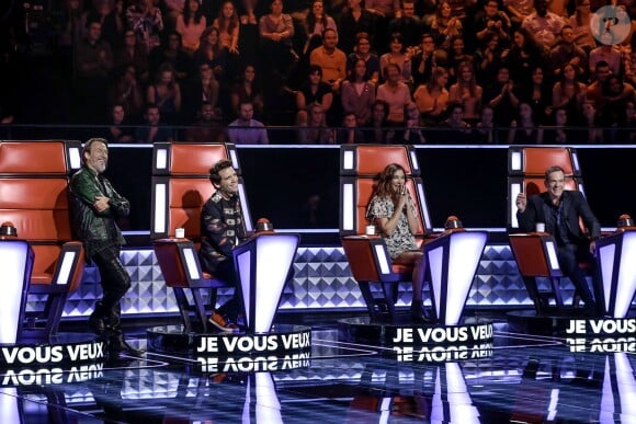 Les coachs de The Voice 2016 survoltés lors de la première salve d'auditions à l'aveugle, le 9 novembre 2015.
