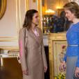 La reine Rania de Jordanie était reçue par la reine Mathilde de Belgique au palais royal à Bruxelles le 12 janvier 2016 dans le cadre d'une mini-tournée européenne visant à solliciter du soutien pour l'accueil des réfugiés syriens.