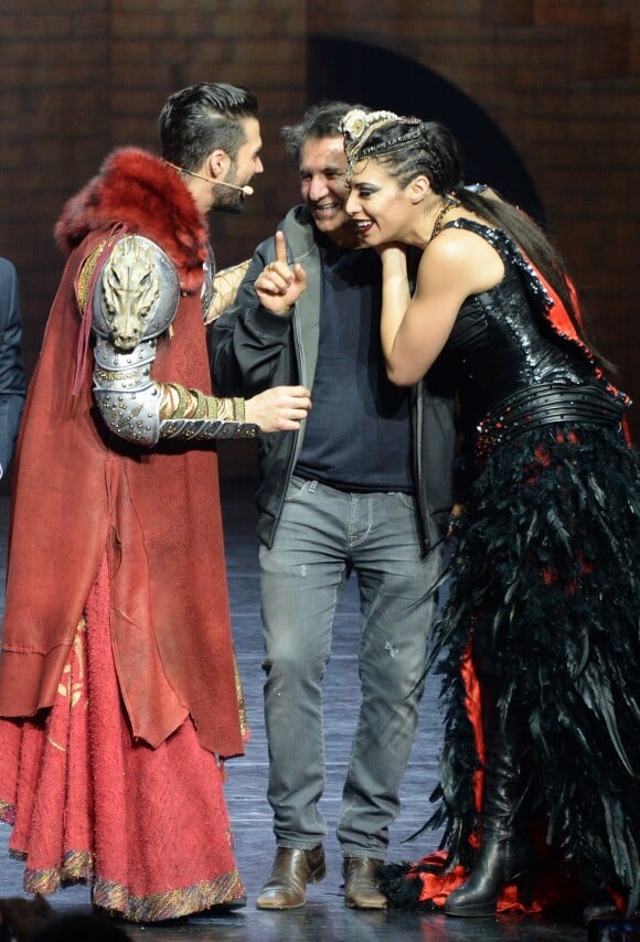 Florent Mothe, Dove Attia et Zaho lors de la dernière représentation parisienne de "La légende du roi Arthur" au Palais des Congrès à Paris, le 16 janvier 2016, avant une tournée dans toute la France courant 2016. © Veeren/Bestimage