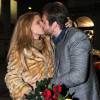 Michelle Hunziker et Tomaso Trussardi quittent le restaurant Trussardi à Milan où elle vient de fêter son 39e annviersaire en famille, le 23 janvier 2016.