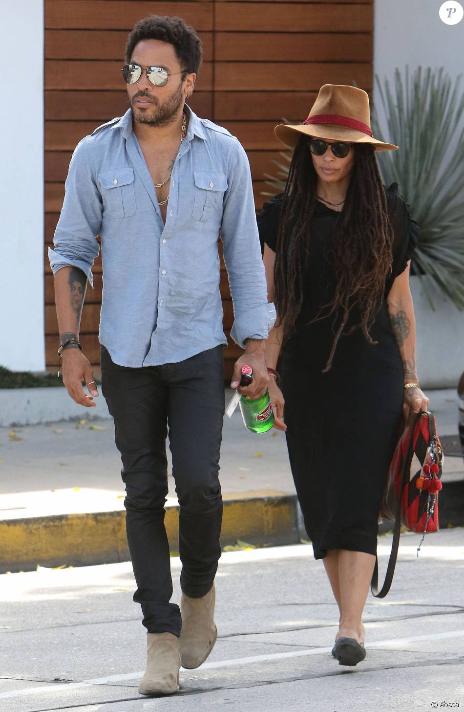 Lenny Kravitz et son ex-femme Lisa Bonet dans les rues de West Hollywood, Los Angeles, le 13 mars 2015
