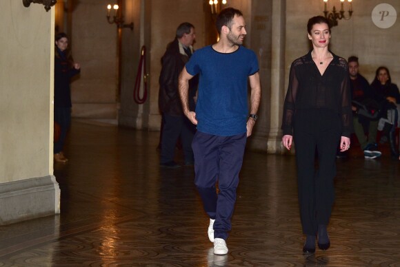 Benjamin Millepied (directeur de la danse à l'Opéra de Paris) et Aurélie Dupont (la nouvelle directrice de la danse à l'Opéra de Paris) lors de la conférence de presse à l'Opéra de Paris, le 4 février 2016, après l'annonce du chorégraphe Benjamin Millepied dans un communiqué de sa démission de la direction du ballet de l'Opéra de Paris. Benjamin Millepied sera remplacé en septembre par Aurélie Dupont.