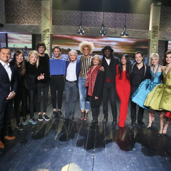 Exclusif - Yuri Buenaventura, Hyphen Hyphen, Dave, Amanda Scott, Nilda Fernandez, Faada Freddy, Anggun, et les chanteurs de la comédie musicale "Résiste" - Enregistrement de l'émission "Du côté de chez Dave", diffusée le 10 janvier sur France 3. Le 9 décembre 2015 © CVS / Bestimage