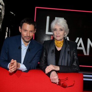 Exclusif - Françoise Hardy et Marc-Olivier Fogiel, lors de l'enregistrement de l'émission Le Divan, le 29 janvier 2016, pour une diffusion le mardi 16 février 2016 à 23h10 sur France 3.