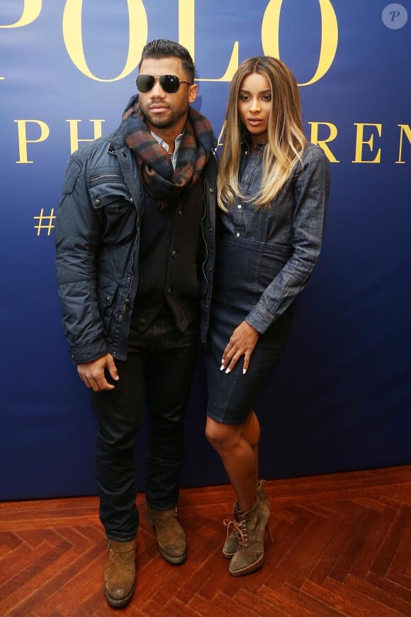 Russell Wilson et Ciara assistent à la présentation Polo Ralph Lauren (collections homme et femme automne-hiver 2016-2017) à New York. Le 12 février 2016.