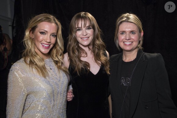 Hilary Duff, Danielle Panabaker et la créatrice Jenny Packham - Défilé Jenny Packham (collection automne-hiver 2016-2017) à New York. Le 14 février 2016.