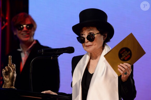 Yoko Ono collects the NME Inspiration Award on stage during the NME Awards 2016 with Austin, Texas at the O2 Brixton Academy in London, UK on February 17, 2016. Photo by PA Photos/ABACAPRESS.COM18/02/2016 - London
