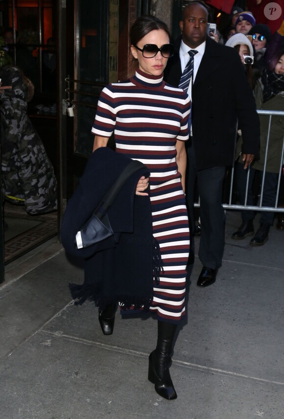 Victoria Beckham à la sortie du restaurant Balthazar à New York, après le défilé de mode de Victoria Beckham. Le 14 février 2016