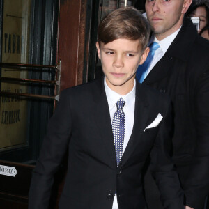 Romeo Beckham à la sortie du restaurant Balthazar à New York, après le défilé de mode de Victoria Beckham. Le 14 février 2016