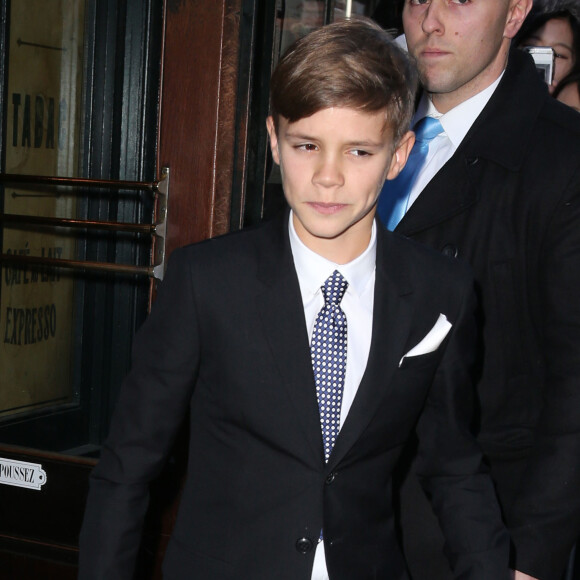 Romeo Beckham à la sortie du restaurant Balthazar à New York, après le défilé de mode de Victoria Beckham. Le 14 février 2016