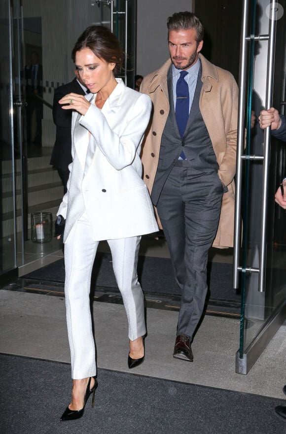 Victoria et David Beckham à la sortie de leur hôtel à New York, le 8 février 2016