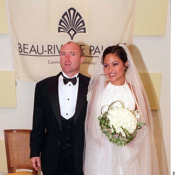 Mariage de Phil Collins et sa femme Orianne Cevey en Suisse, le 25 juillet 1999