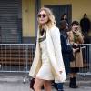 Elizabeth Olsen arrive au Via Valtellina, 7 pour assister au défilé Gucci. Milan, le 24 février 2016.