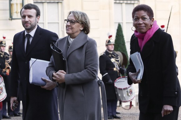 Emmanuel Macron, Marylise Lebranchu et George Pau-Langevin - Traditionnel petit-déjeuner de rentrée du gouvernement au Palais de l'Elysée à Paris le 4 janvier 2016.