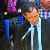 Iñaki Urdangarin devant les juges lors du procès Noos à Palma de Majorque le 26 février 2016. Le mari de l'infante Cristina d'Espagne, visé par cinq chefs d'inculpation et qui encourt jusqu'à près de 20 ans de prison, est accusé de détournement de fonds entre 2004 et 2006 lorsqu'il présidait l'Instituto Noos, un organisme à but non lucratif.