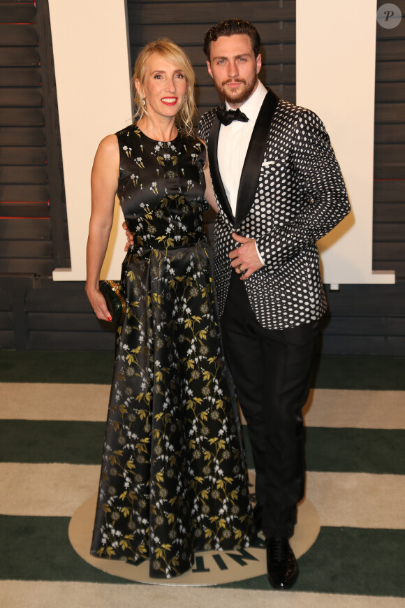 Sam Taylor-Johnson et son mari Aaron Taylor-Johnson à la soirée "Vanity Fair Oscar Party" après la 88ème cérémonie des Oscars à Hollywood. Le 28 février 2016