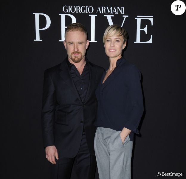 Ben Foster et sa fiancée Robin Wright au défilé "Giorgio Armani Privé" Haute Couture collection Printemps-Eté 2015 lors de la Fashion Week à Paris, le 27 janvier 2015.