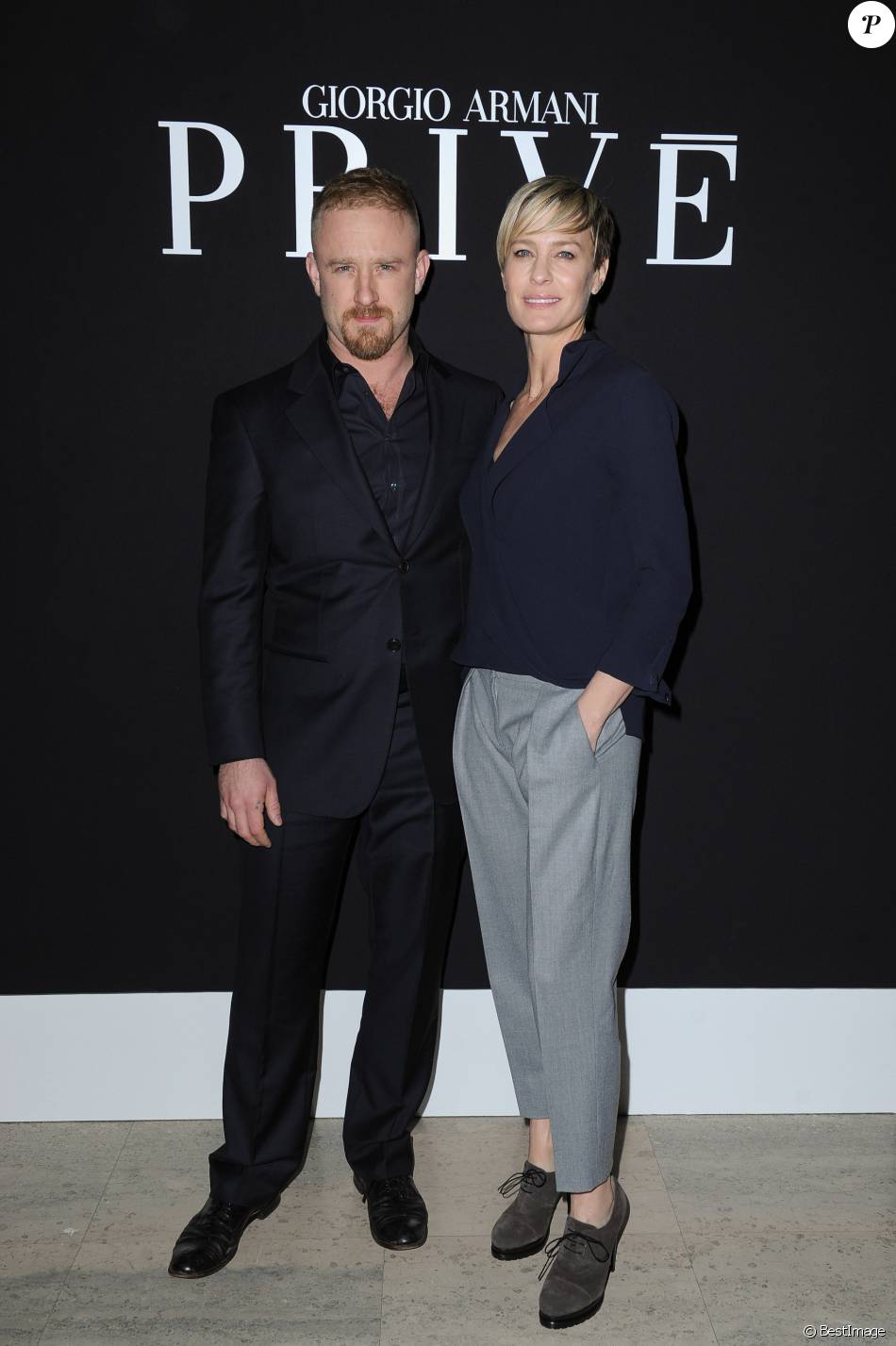 Ben Foster et sa fiancée Robin Wright au défilé &quot;Giorgio Armani Privé&quot; Haute Couture collection Printemps-Eté 2015 lors de la Fashion Week à Paris, le 27 janvier 2015.