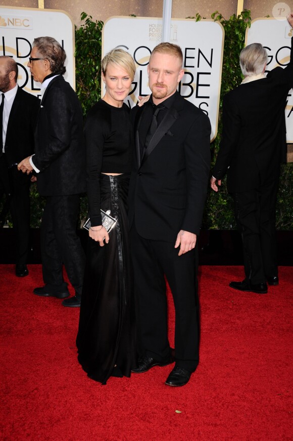 Robin Wright et son fiancé Ben Foster (habillés en Ralph Lauren) à La 72ème cérémonie annuelle des Golden Globe Awards à Beverly Hills, le 11 janvier 2015.