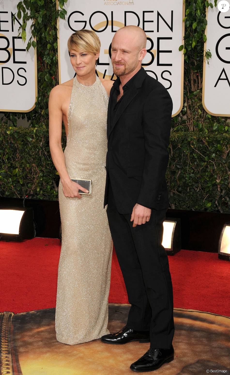 Robin Wright et son fiance Ben Foster  à la 71eme ceremonie des Golden Globe Awards au Beverly Hilton Hotel a Beverly Hills, le 12 janvier 2014.