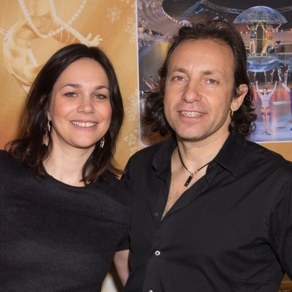 Nathalie Péchalat et Philippe Candeloro lors de la présentation du nouveau spectacle Holiday on Ice, "Believe", au Zénith de Paris, le 3 mars 2016. Le spectacle aura lieu au Zénith de Paris du 3 au 13 mars puis sera en tournée dans toute la France.aris