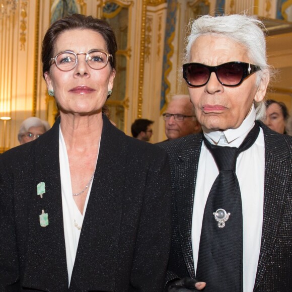 Semi-Exclusif - Karl Lagerfeld était présent le 21 janvier 2016 au ministère de la Culture et de la Communication pour la remise à son ami la princesse Caroline de Hanovre des insignes de commandeur dans l'ordre des arts et des lettres. © Éric Mathon / Palais Princier / Bestimage