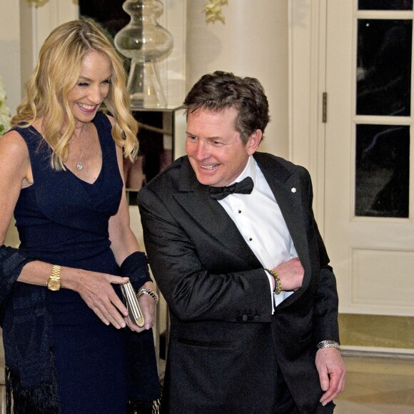 Michael J. Fox, et Tracy Pollan au dîner d'état en l'honneur du premier ministre canadien et sa femme à la Maison Blanche à Washington. Le 10 mars 2016
