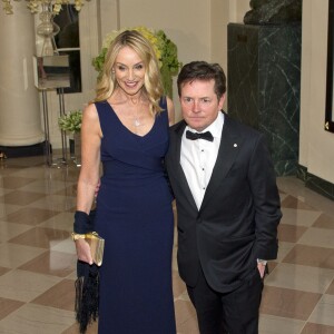 Michael J. Fox et Tracy Pollan au dîner d'état en l'honneur du premier ministre canadien et sa femme à la Maison Blanche à Washington. Le 10 mars 2016