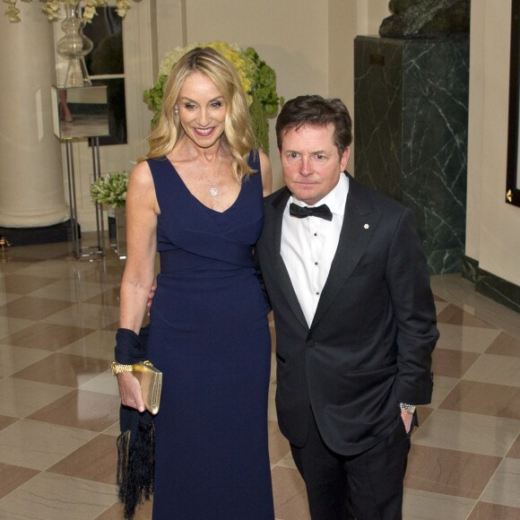 Michael J. Fox et Tracy Pollan au dîner d'état en l'honneur du premier ministre canadien et sa femme à la Maison Blanche à Washington. Le 10 mars 2016