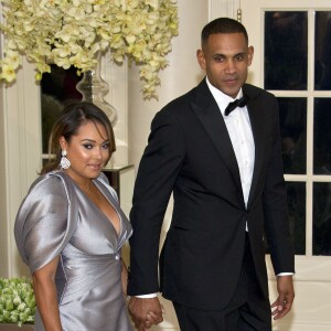 L'ancien basketteur Grant Hill et sa femme Tamia Hill au dîner d'état en l'honneur du premier ministre canadien et sa femme à la Maison Blanche à Washington. Le 10 mars 2016