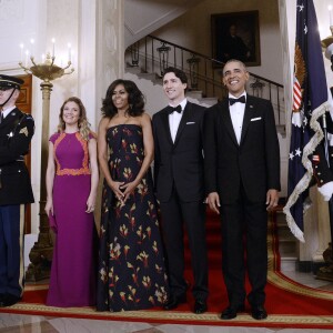 Le président Barack Obama, la première dame Michelle Obama à côté du premier ministre canadien Trudeau et sa femme Sophie Grégoire Trudeau au dîner d'état en l'honneur du premier ministre canadien et sa femme à la Maison Blanche à Washington. Le 10 mars 2016