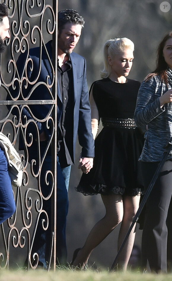 Exclusif - Gwen Stefani et son compagnon Blake Shelton assistent au mariage de RaeLynn (The Voice) et Josh Davis à Franklin dans le Tennessee. Le 27 février 2016