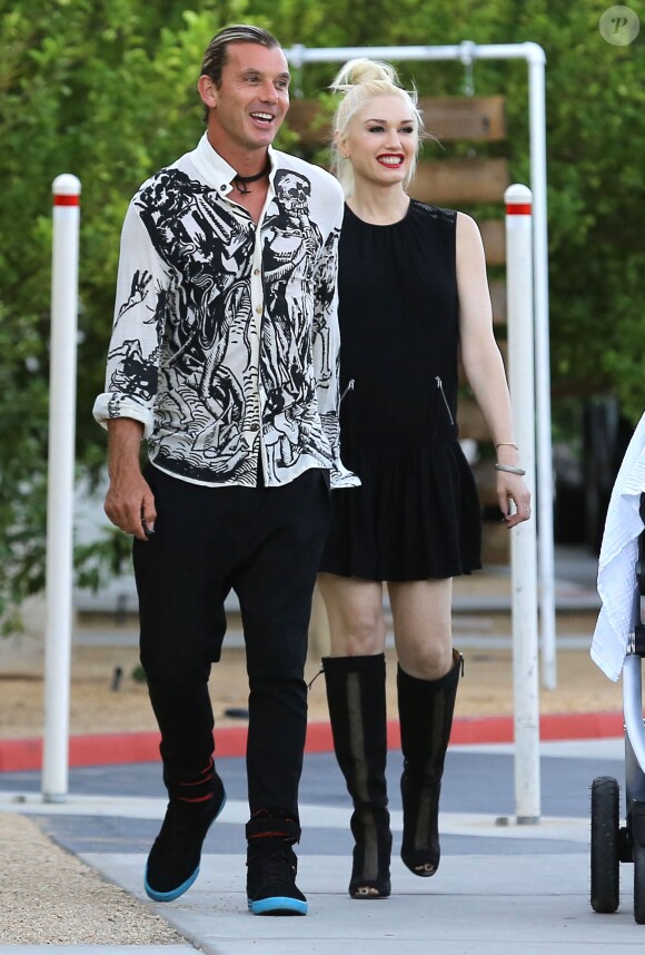 Gavin Rossdale, Gwen Stefani et leurs trois enfants Kingston, Zuma et Appolo se rendent à un mariage à Palm Springs. Le 8 mai 2014