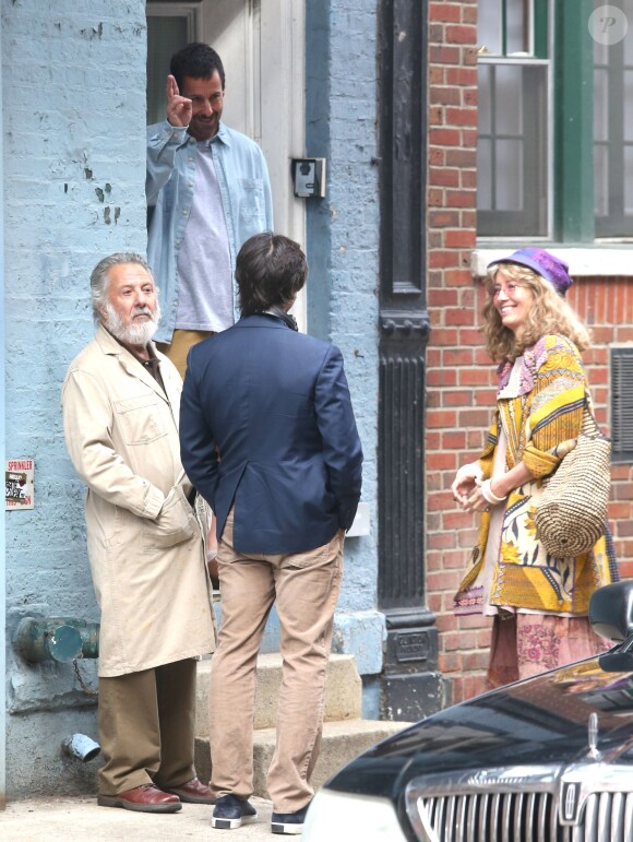 Adam Sandler, Dustin Hoffman et Emma Thompson sur le tournage du film "YDKK (Yen Din Ka Kissa)" à New York le 11 Mars 2016.